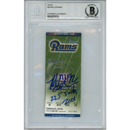 Michael Strahan Signed New York Giants 2001 Ticket Stub - 22.5 Sacks Inscribed
