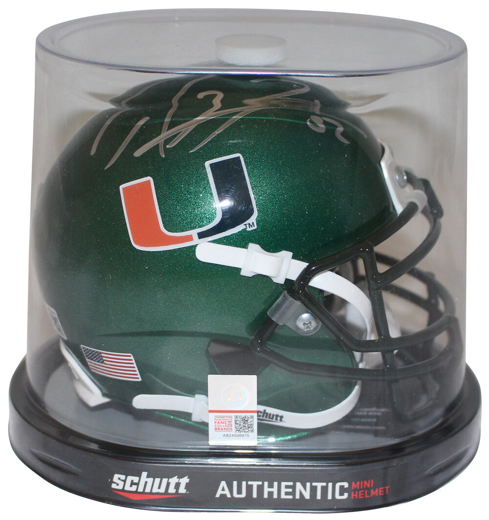 Ray Lewis Autographed Miami Hurricanes Green Schutt Mini Helmet (BAS)