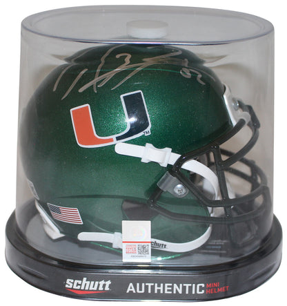 Ray Lewis Autographed Miami Hurricanes Green Schutt Mini Helmet (BAS)
