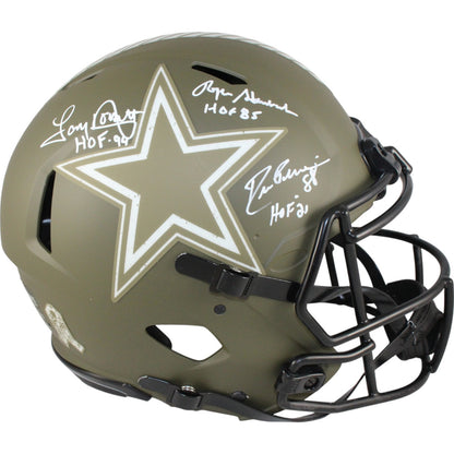 Drew Pearson, Roger Staubach & Tony Dorsett Signed Cowboys STS Full Size Helmet