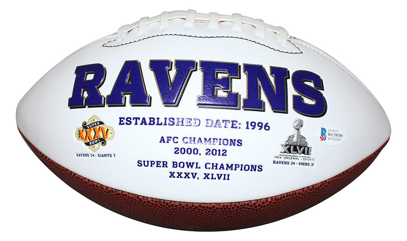 Ray Lewis Autographed Baltimore Ravens Logo Football (Beckett BAS)