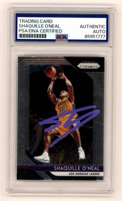 Shaquille O'Neal Signed 2018-19 Panini Prizm Lakers Card #35 PSA