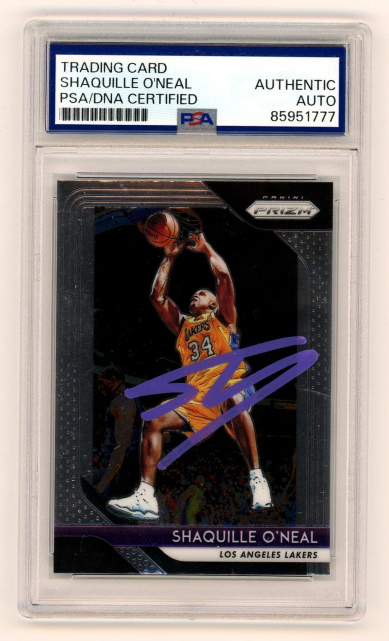 Shaquille O'Neal Signed 2018-19 Panini Prizm Lakers Card #35 PSA