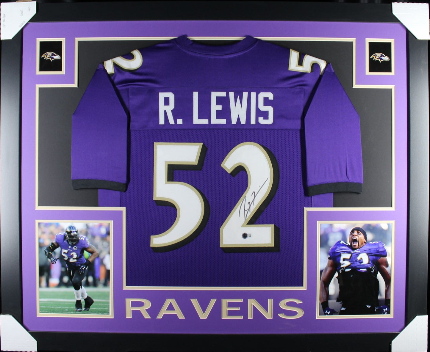 Ray Lewis Autographed Framed Purple Custom Jersey