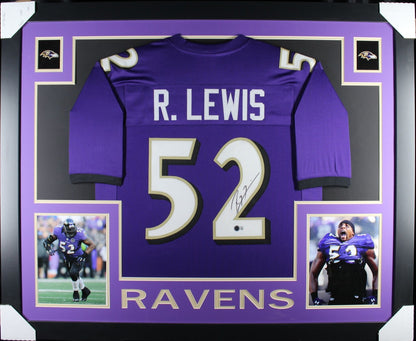 Ray Lewis Autographed Framed Purple Custom Jersey
