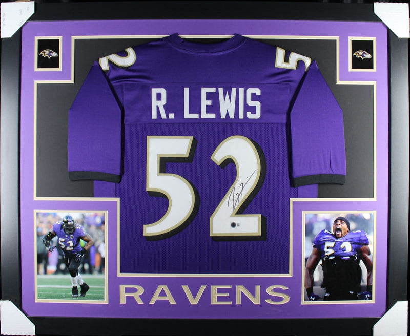 Ray Lewis Autographed Framed Purple Custom Jersey