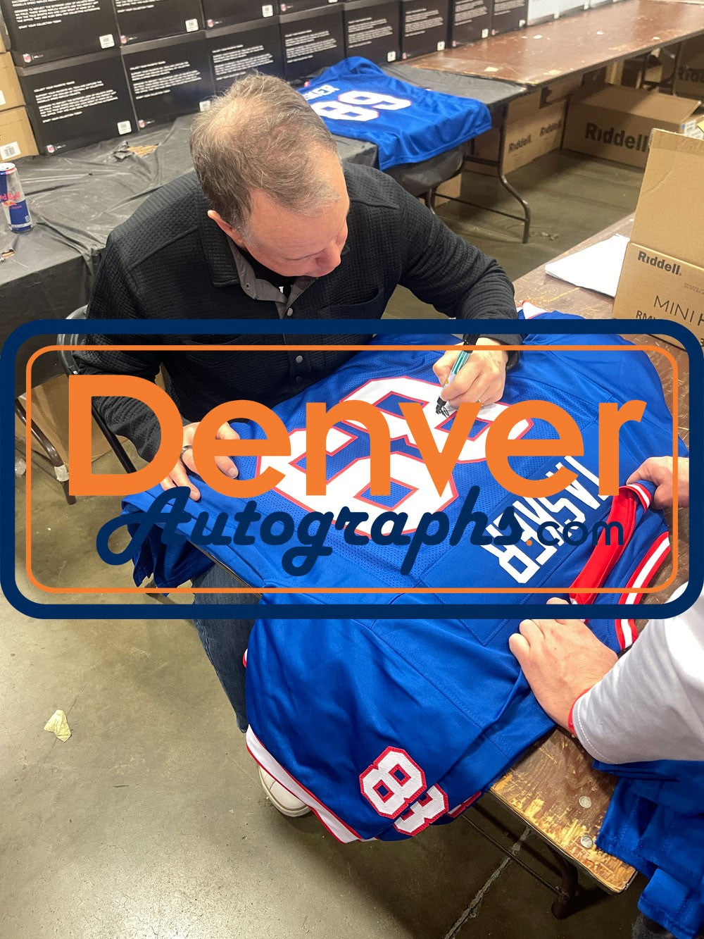 Steve Tasker Signed Pro Style Custom Blue Jersey (Beckett Witness)