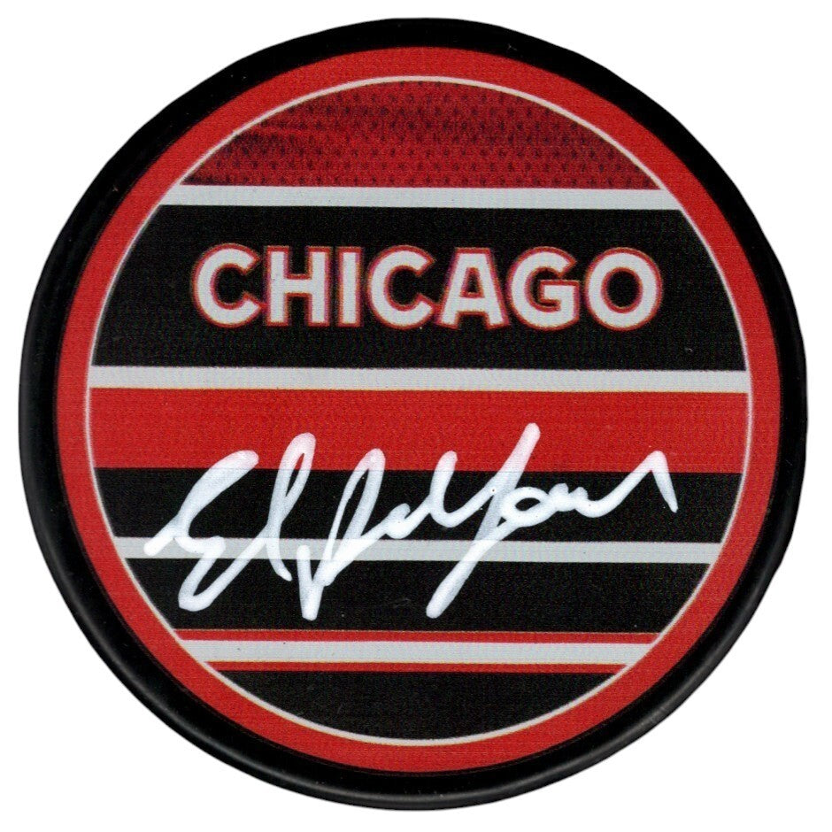 Ed Belfour Signed Chicago Blackhawks Reverse Retro Hockey Puck (Beckett COA)