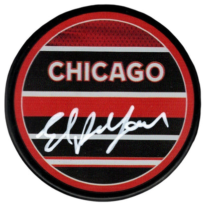 Ed Belfour Signed Chicago Blackhawks Reverse Retro Hockey Puck (Beckett COA)