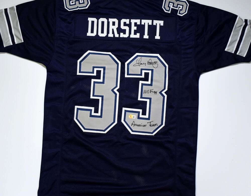 Tony Dorsett Autographed Dallas Cowboys Custom Jersey Inscribed HOF