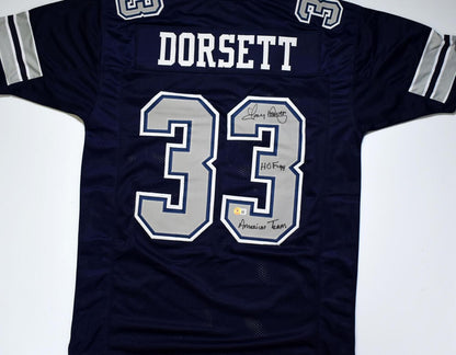 Tony Dorsett Autographed Dallas Cowboys Custom Jersey Inscribed HOF