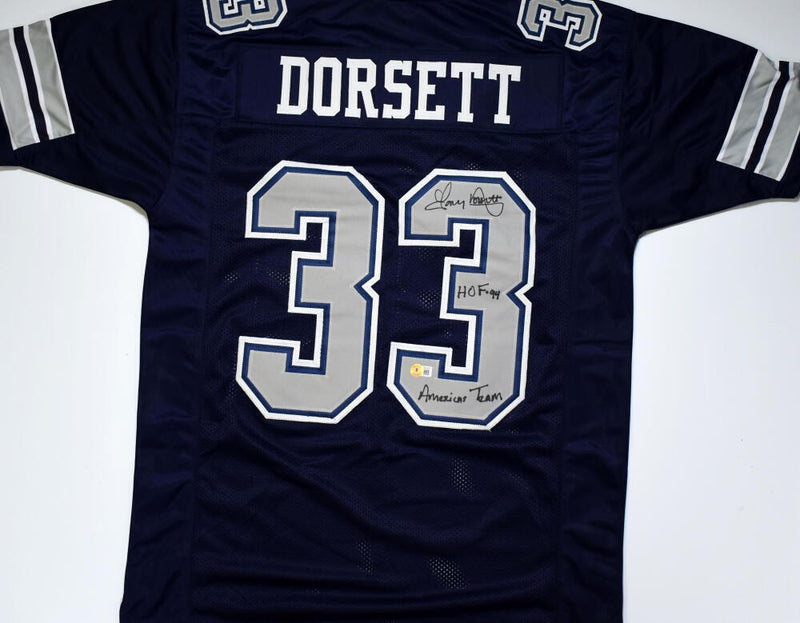 Tony Dorsett Autographed Dallas Cowboys Custom Jersey Inscribed HOF