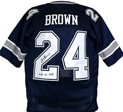Larry Brown Signed Blue Custom Jersey with SB MVP Inscription