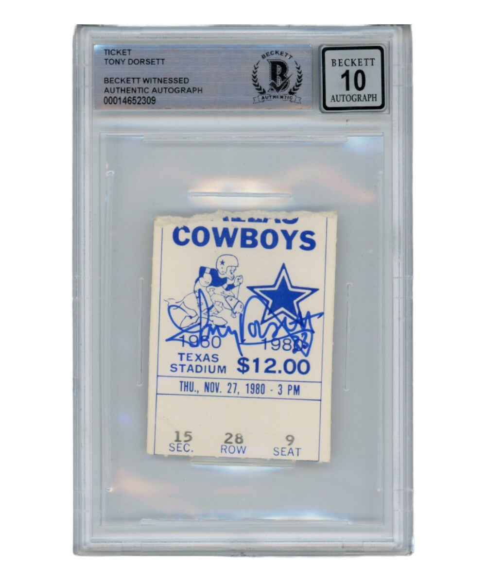 Tony Dorsett Autographed Ticket Stub Dallas Cowboys 11/27/1980 BAS
