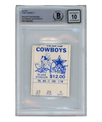 Tony Dorsett Autographed Ticket Stub Dallas Cowboys 11/27/1980 BAS