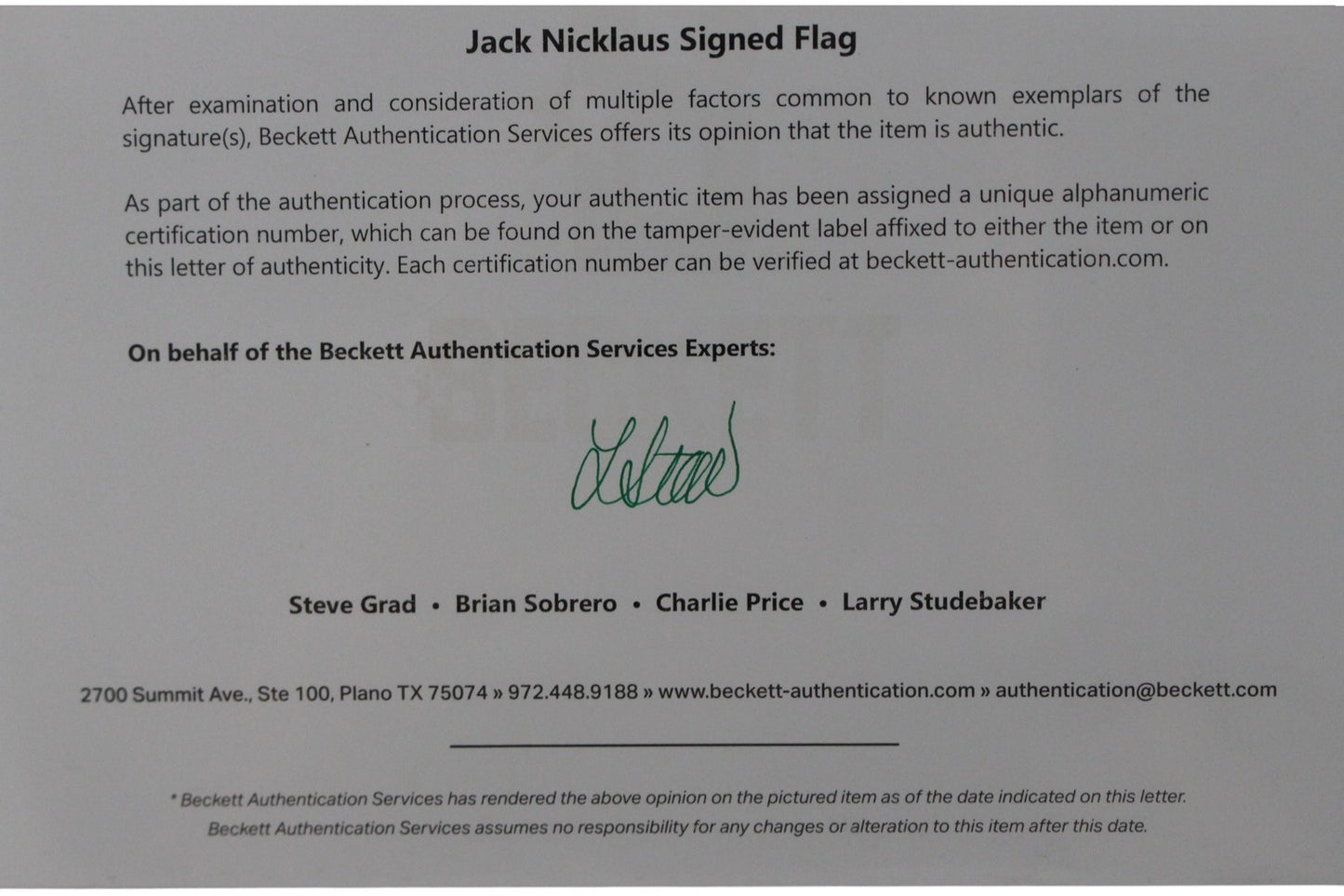 Jack Nicklaus Autographed 1993 U.S. Senior Open Cherry Hills Golf Flag (BAS)
