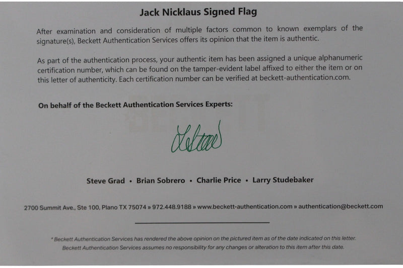 Jack Nicklaus Autographed 1993 U.S. Senior Open Cherry Hills Golf Flag (BAS)