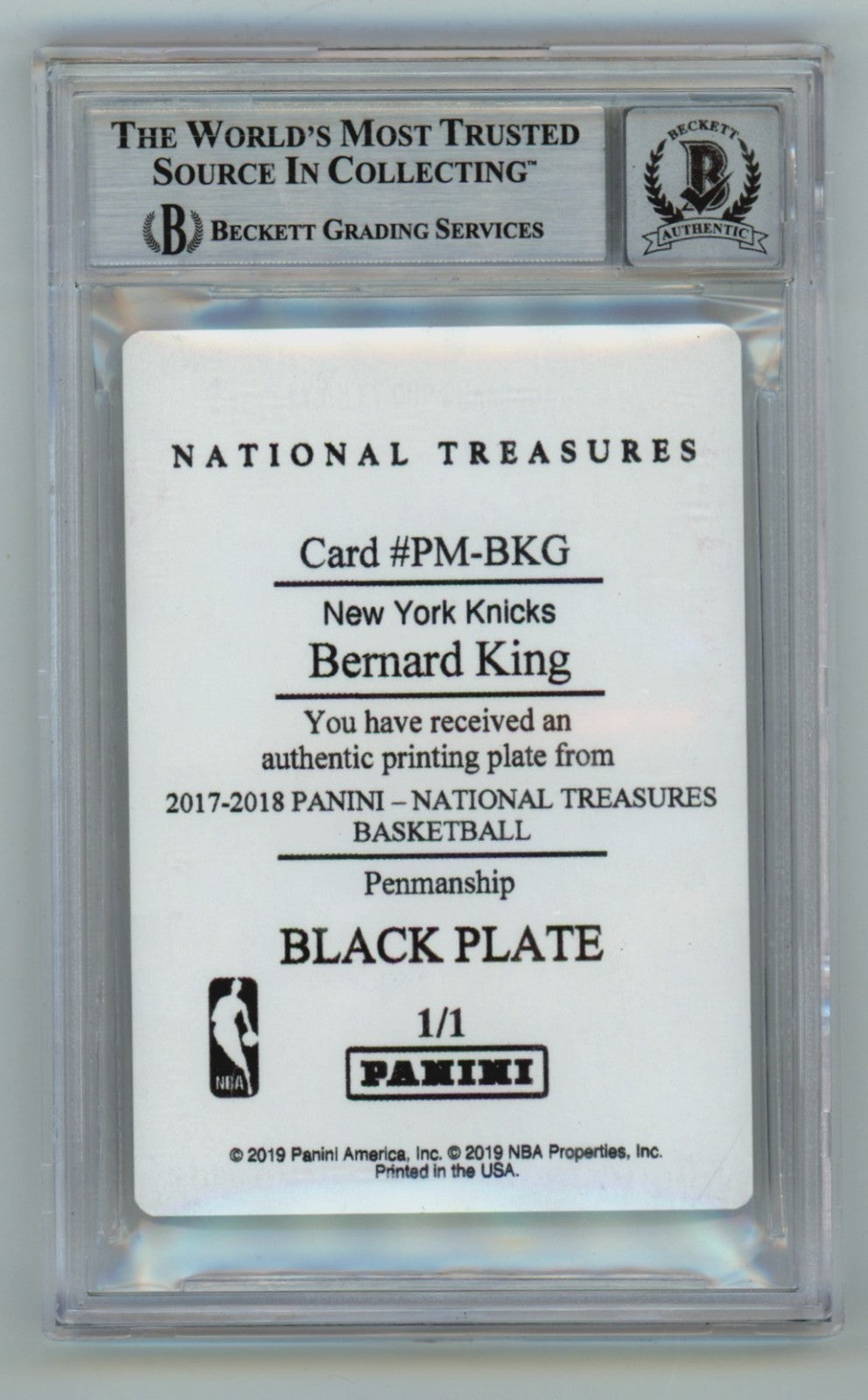 Bernard King Autographed 1/1 National Treasures Black Printing Plate BGS 10