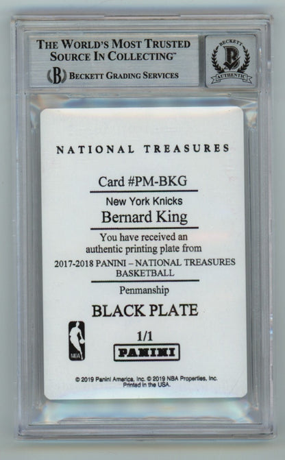 Bernard King Autographed 1/1 National Treasures Black Printing Plate BGS 10