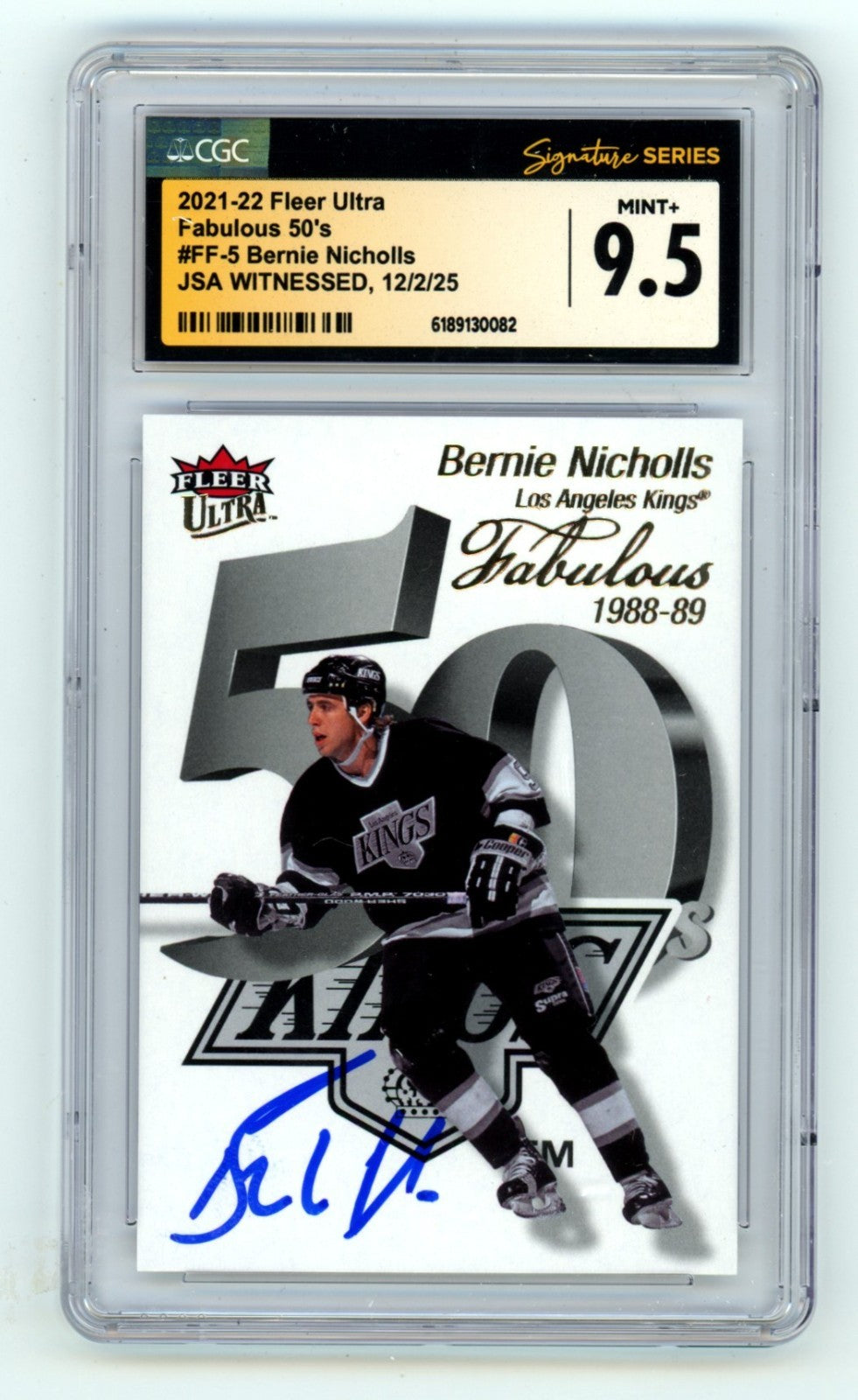 Bernie Nicholls Signed 2021-22 Fleer Ultra Fabulous 50's LA Kings Card