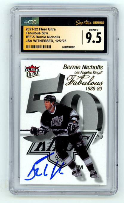 Bernie Nicholls Signed 2021-22 Fleer Ultra Fabulous 50's LA Kings Card