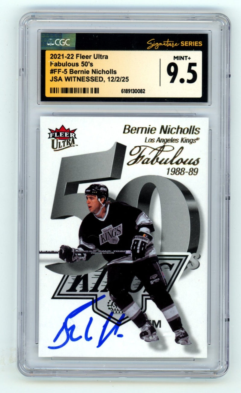 Bernie Nicholls Signed 2021-22 Fleer Ultra Fabulous 50's LA Kings Card