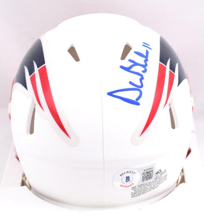 Drew Bledsoe Autographed New England Patriots Flat White Speed Mini Helmet