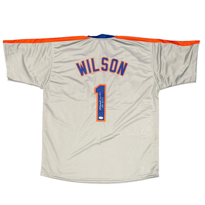 Mookie Wilson Signed New York Mets Grey Custom Jersey 86 WSC JSA
