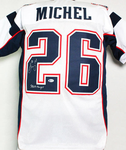 Sony Michel Signed White Custom Football Jersey - SB Champs Inscribed