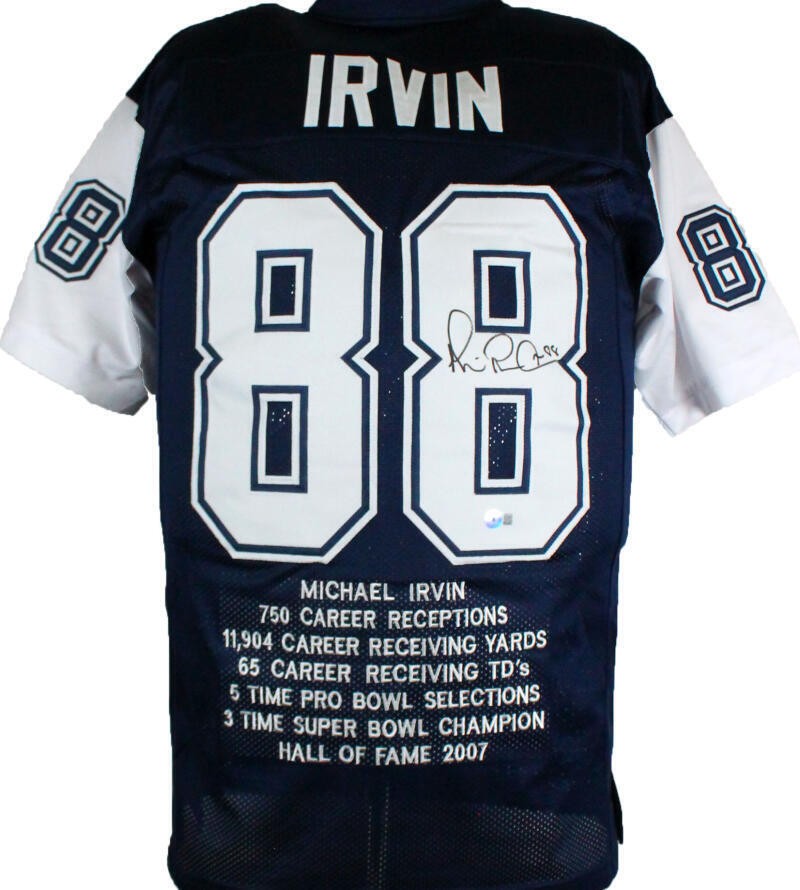 Michael Irvin Autographed Custom Blue and White Football Jersey