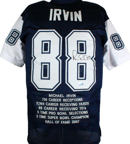 Michael Irvin Autographed Custom Blue and White Football Jersey