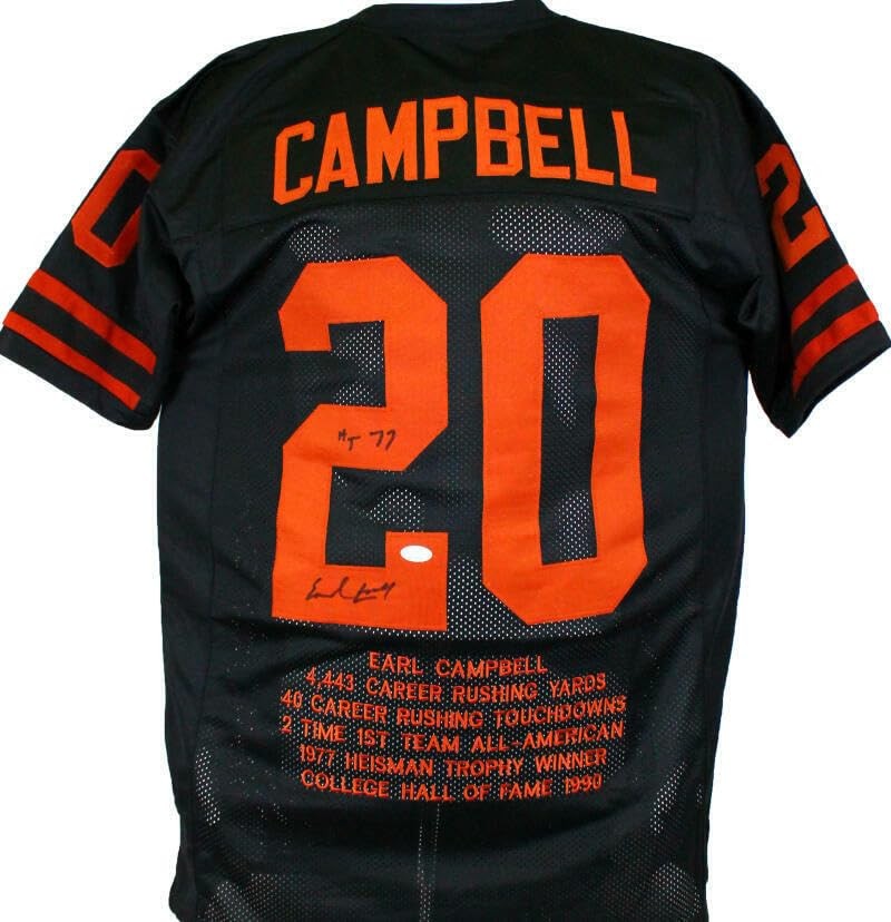 Earl Campbell Signed Black Custom Stat Style Jersey
