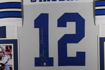 Roger Staubach Autographed Framed Pro Style Football Jersey (Beckett)