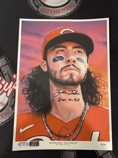 Jonathan India Autographed 10x14 Topps Living Art Print LE /100 PSA