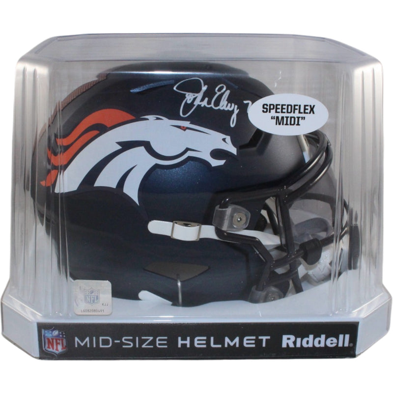 John Elway Signed Denver Broncos Mid-Size Midi Helmet (Beckett Witnessed)