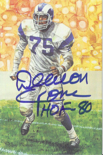 Deacon Jones Autographed Los Angeles Rams Goal Line Art Card