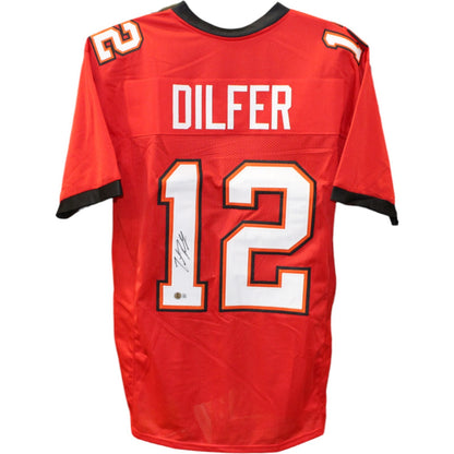 Trent Dilfer Autographed Red Pro Style Custom Jersey (Beckett COA)