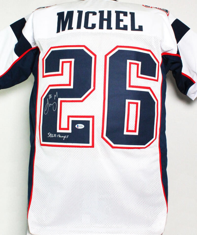 Sony Michel Autographed White Custom Jersey - SB Champs Inscription