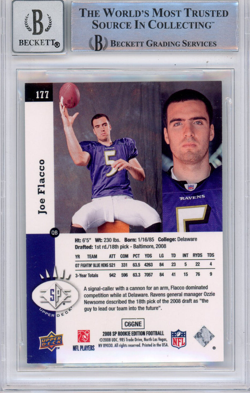 Joe Flacco Signed 2008 SP #177 Trading Card - Beckett Grade 10