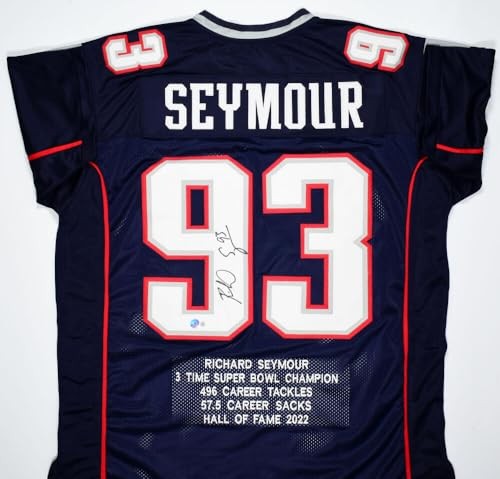 Richard Seymour Autographed New England Patriots Blue Custom Stat Jersey