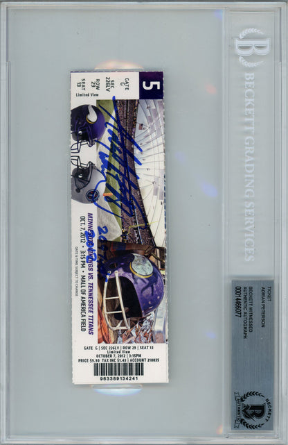 Adrian Peterson Signed 10/7/2012 Ticket Stub 2097 Yds Inscription BAS Slab