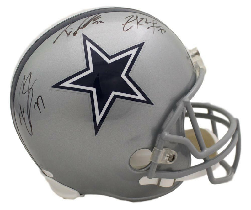Zach Martin, Tyron Smith & Travis Frederick Signed Dallas Cowboys Replica Helmet