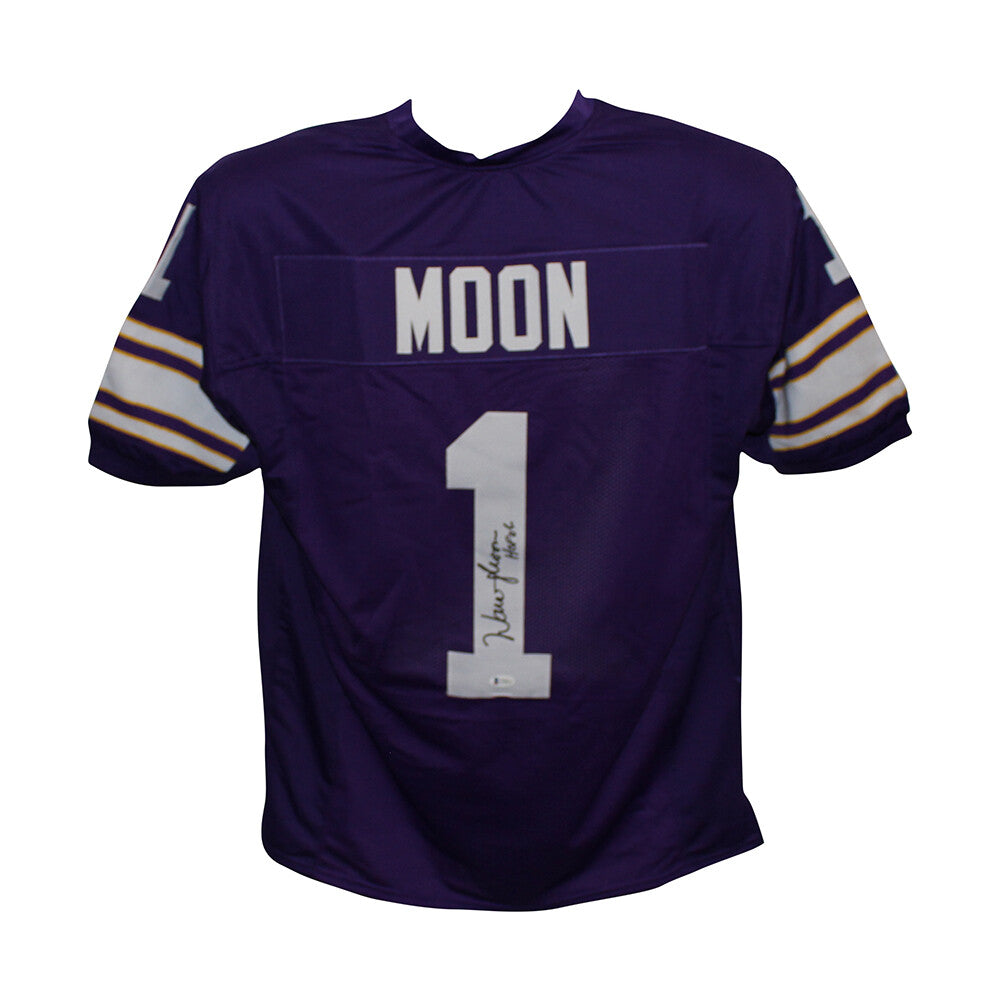Warren Moon Signed Minnesota Vikings Custom Purple Jersey HOF Inscribed BAS