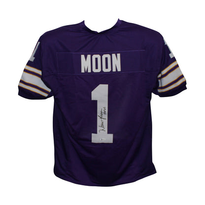 Warren Moon Signed Minnesota Vikings Custom Purple Jersey HOF Inscribed BAS