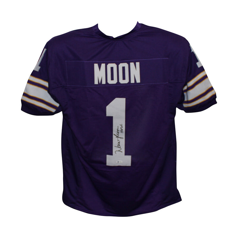 Warren Moon Signed Minnesota Vikings Custom Purple Jersey HOF Inscribed BAS