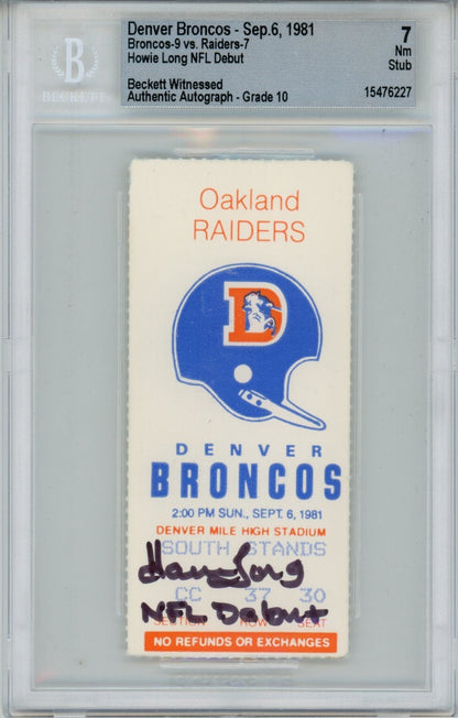 Howie Long Signed Oakland Raiders NFL Debut Ticket Stub - Graded 7 Beckett