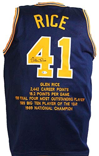 Glen Rice Signed Blue G Money Custom Jersey