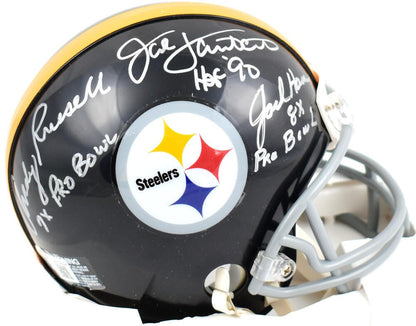 Jack Ham, Jack Lambert & Andy Russell Signed Steelers Throwback Mini Helmet
