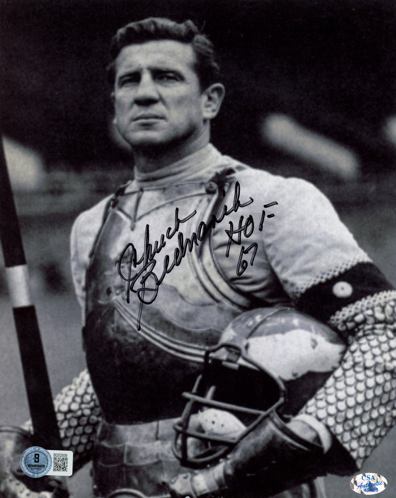 Chuck Bednarik Signed Philadelphia Eagles 8x10 Photo (HOF Inscription)