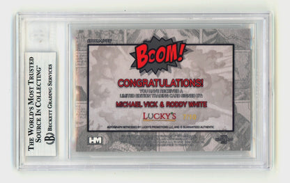 Michael Vick & Roddy White Dual Signed 2024 BOOM Gold Card #7/10 BGS